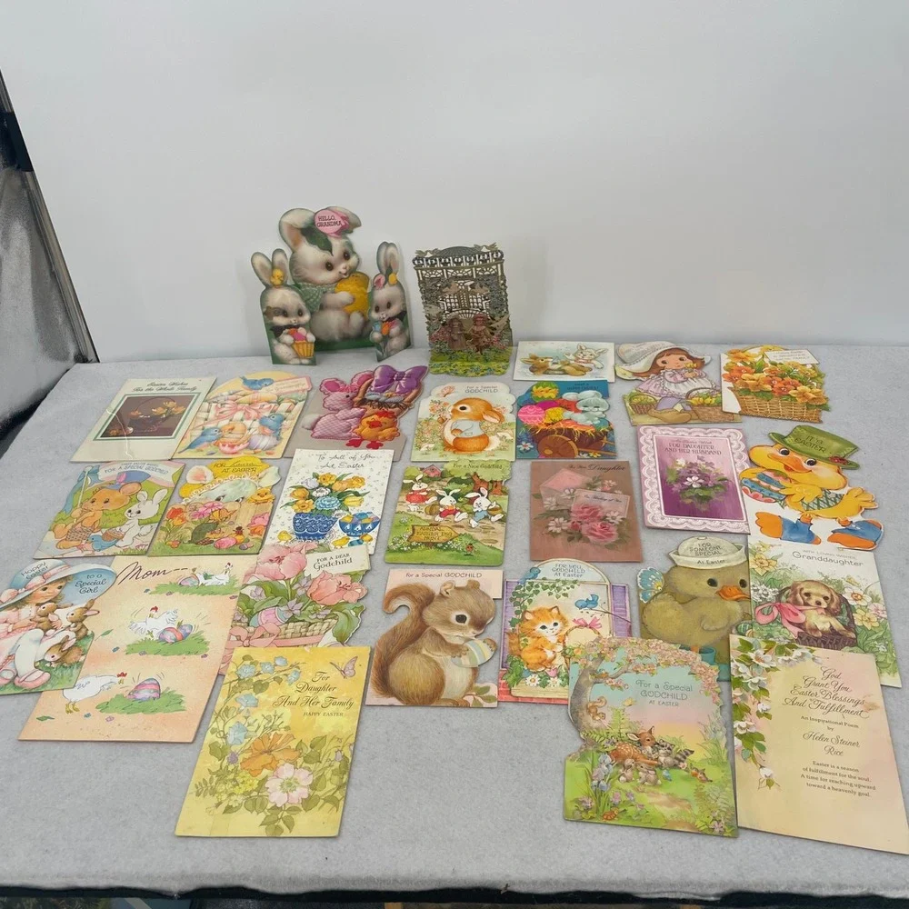 Vintage Easter Greeting Card Lot 27pc Die Cut Pop Up 1980s Ephemera Junk Journal